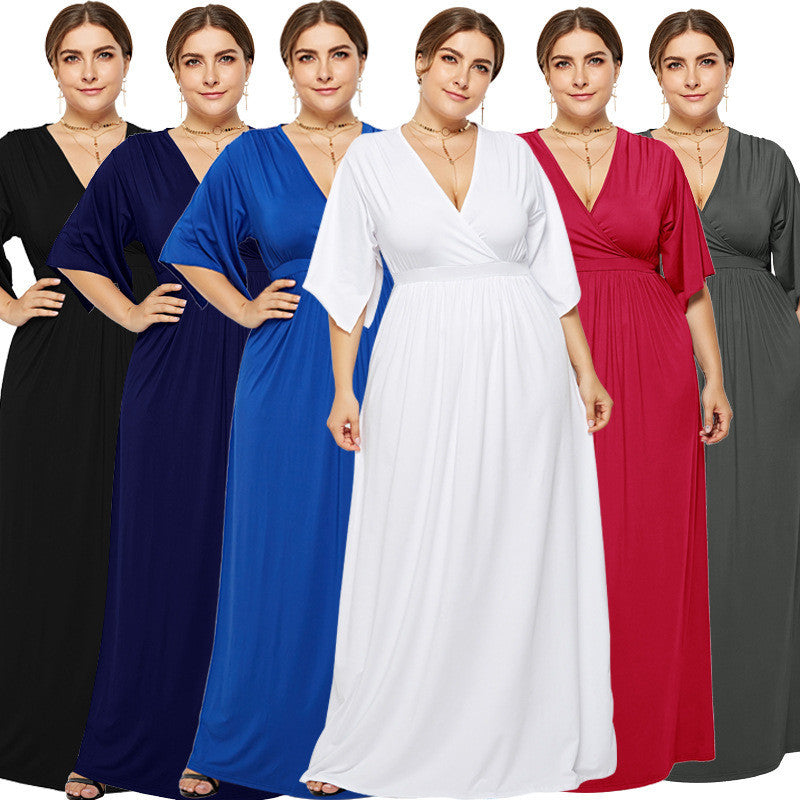 Plus Size Solid Color Long Dress