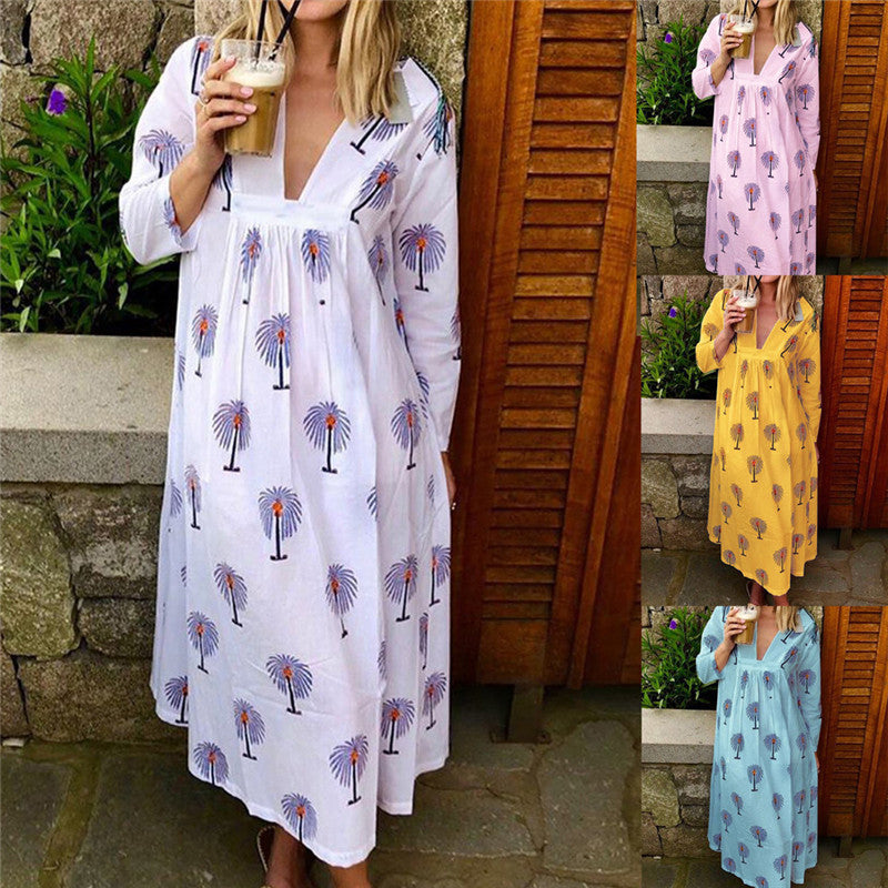 V-neck Printed Maxi Dress