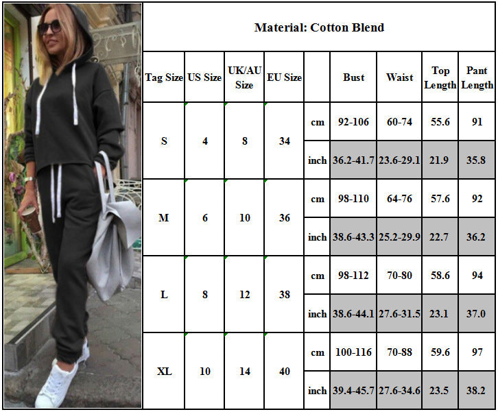 Casual Drawstring Sweatshirt Solid Color Sports Suit