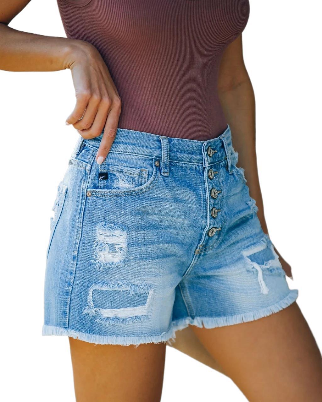 Summer Casual Denim Straight Leg High Waist Shorts