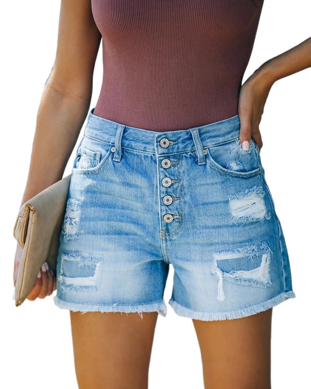 Summer Casual Denim Straight Leg High Waist Shorts