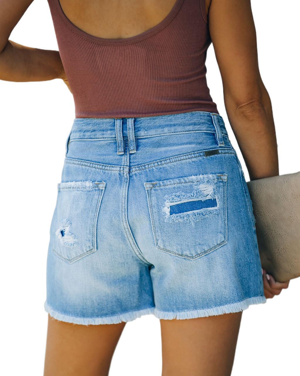 Summer Casual Denim Straight Leg High Waist Shorts