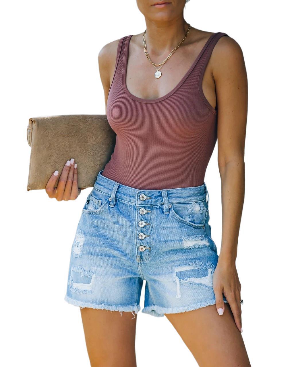 Summer Casual Denim Straight Leg High Waist Shorts