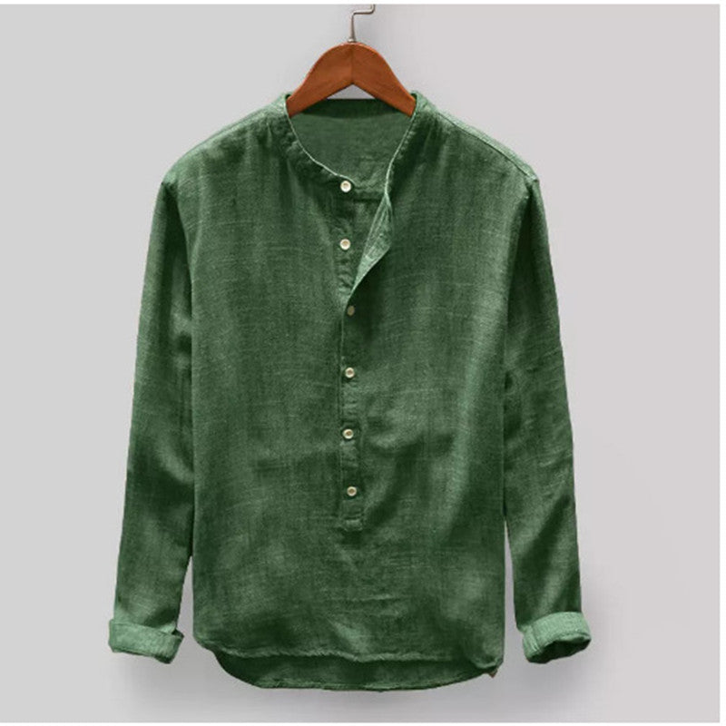 Solid Color Stand Collar Cotton Shirt