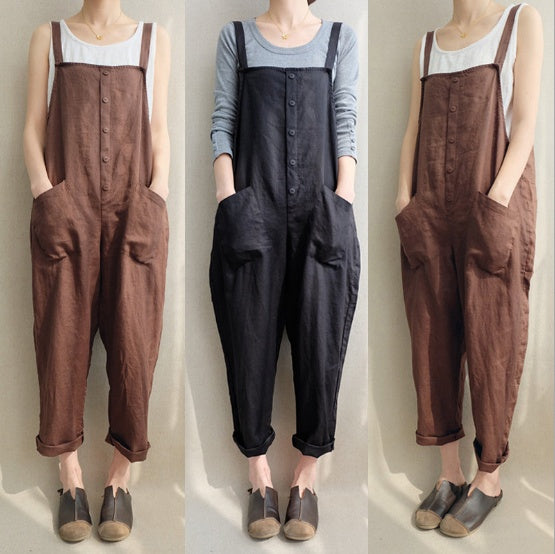 Plus Size Cotton Linen Breathable Overalls