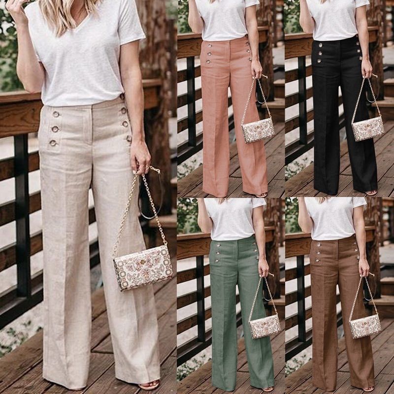 Button Wide-leg Pants