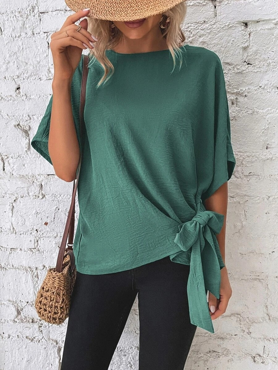 Solid Color Batwing Sleeve Loose Top