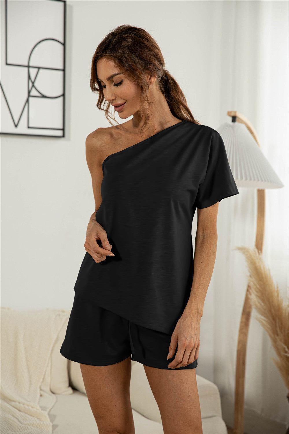 Off-the-shoulder Short Sleeve Casual Two-piece Set