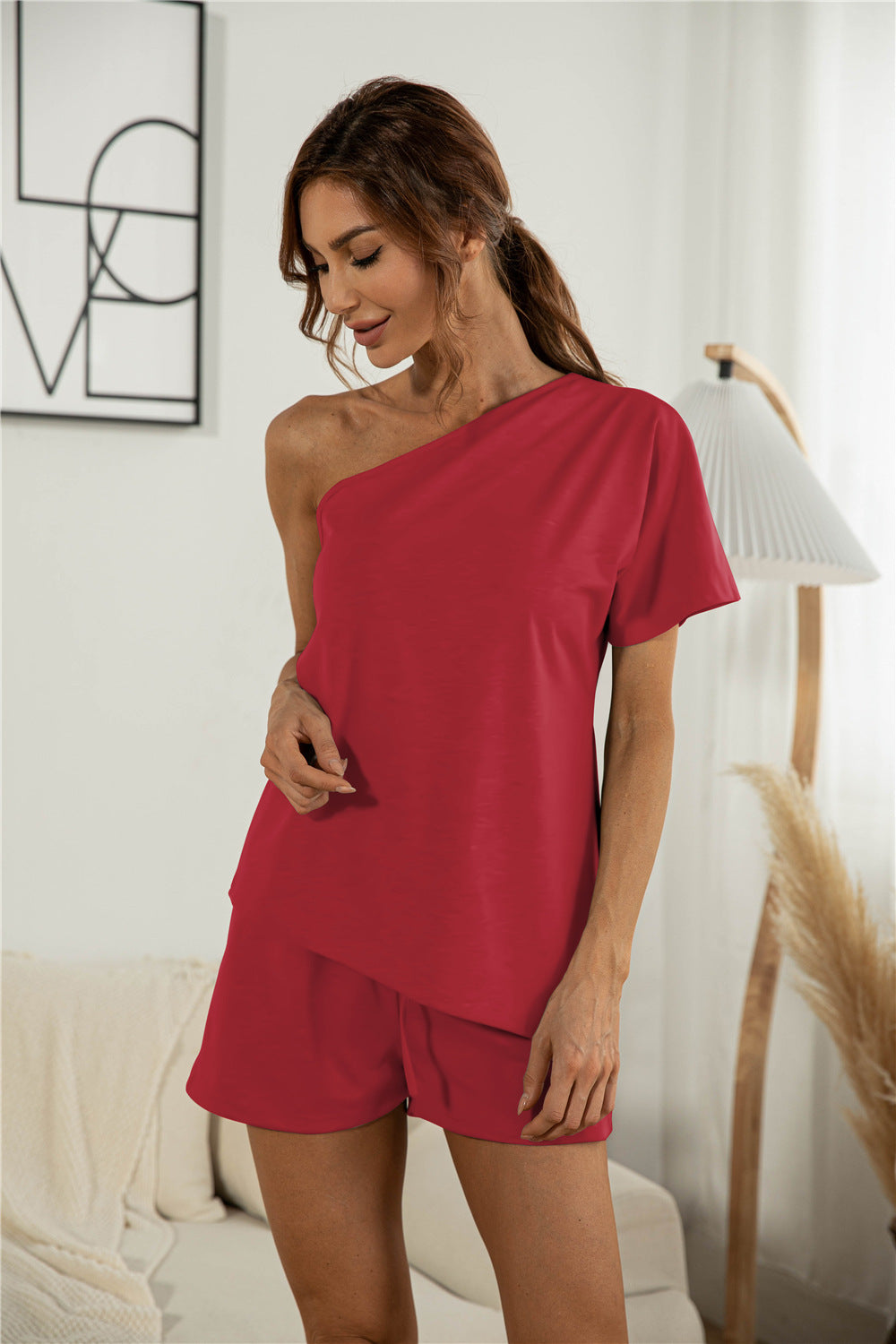 Off-the-shoulder Short Sleeve Casual Two-piece Set