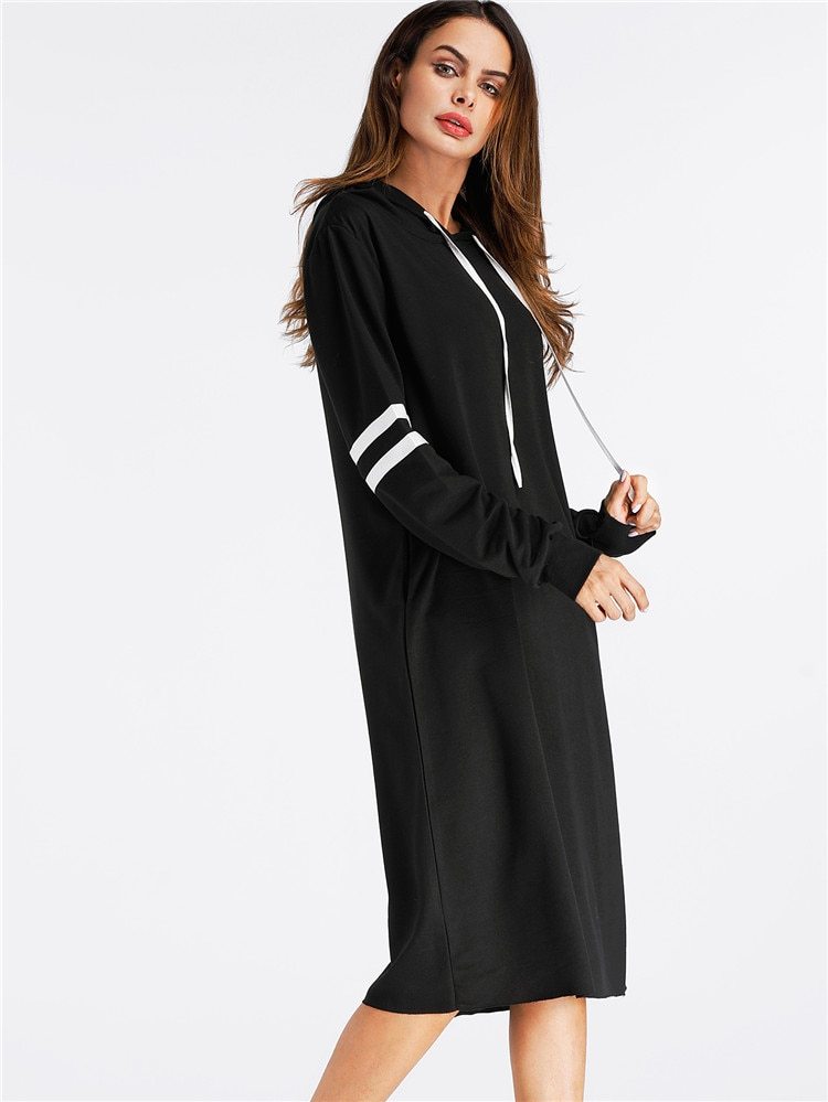 Long Sleeve Striped Hooded Loose Dress