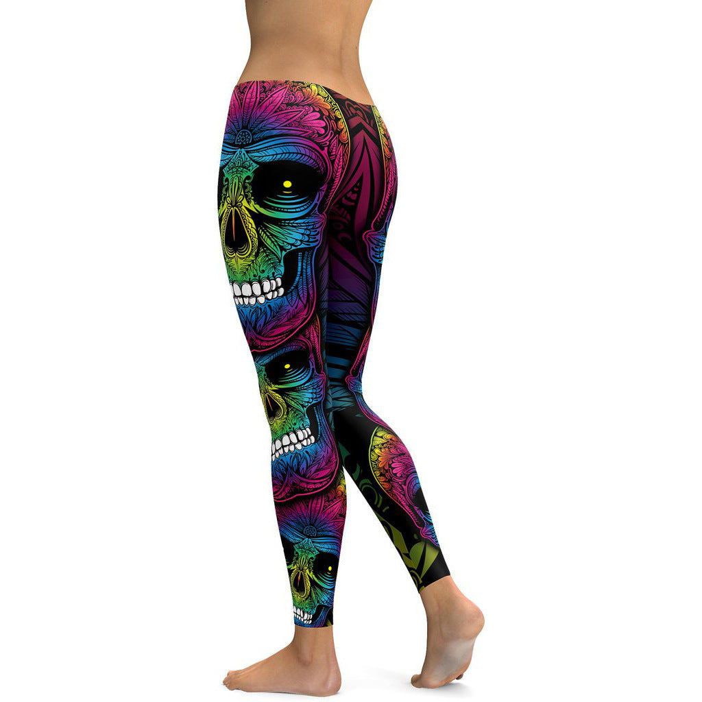 Plus Size Rainbow Skull Workout Leggings