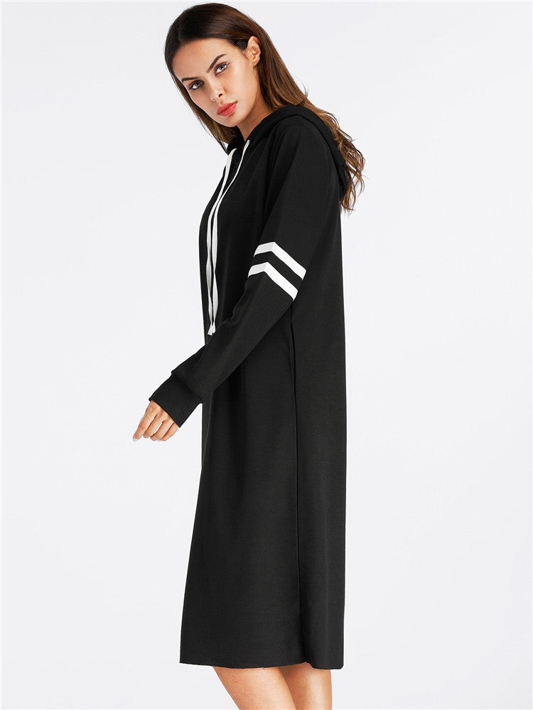 Long Sleeve Striped Hooded Loose Dress