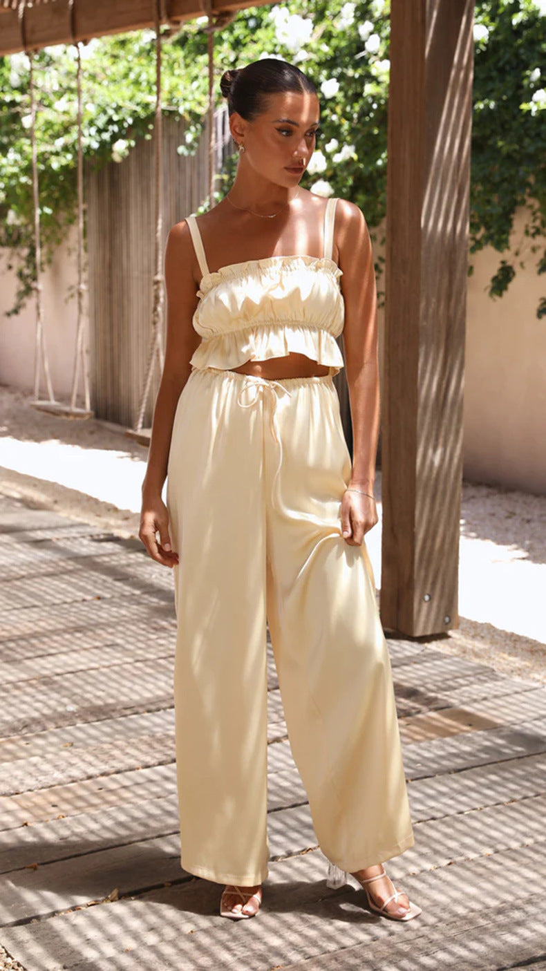 Fashion Suspenders Wide-Leg Pants Set