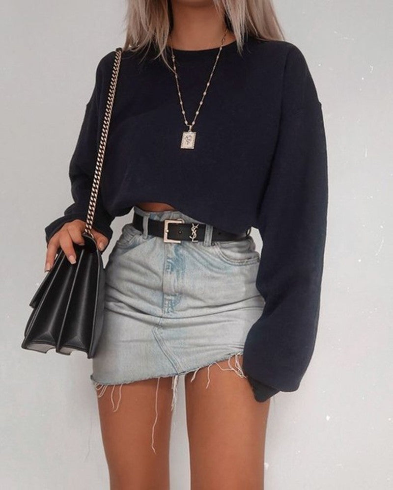 Long Sleeve Crop Top T-Shirt