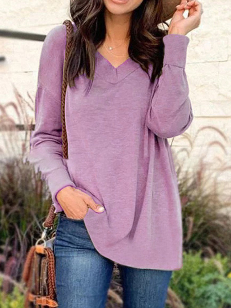 V-neck Full-sleeved Loose Blouse