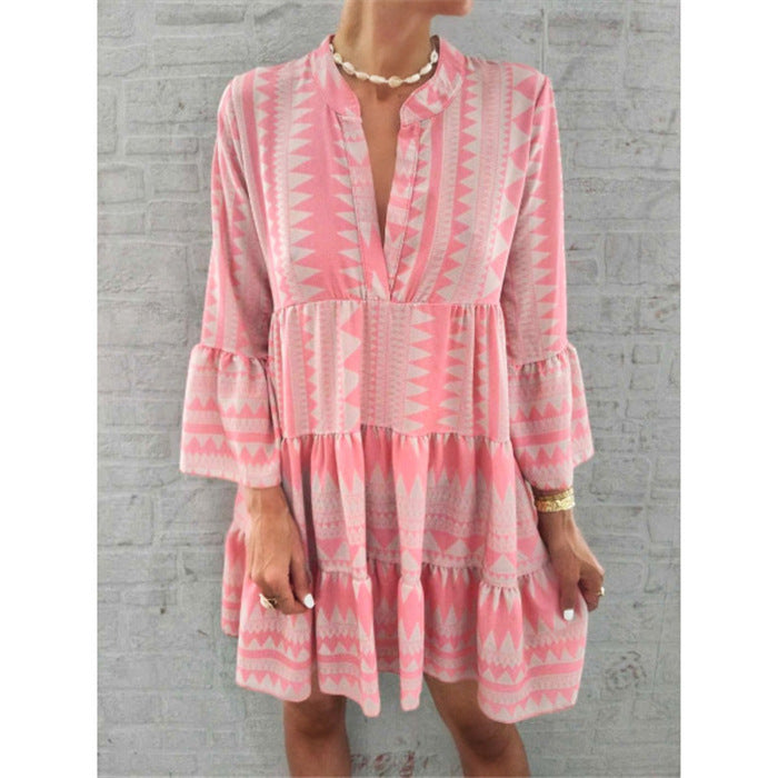 Printed Loose V-neck Dress