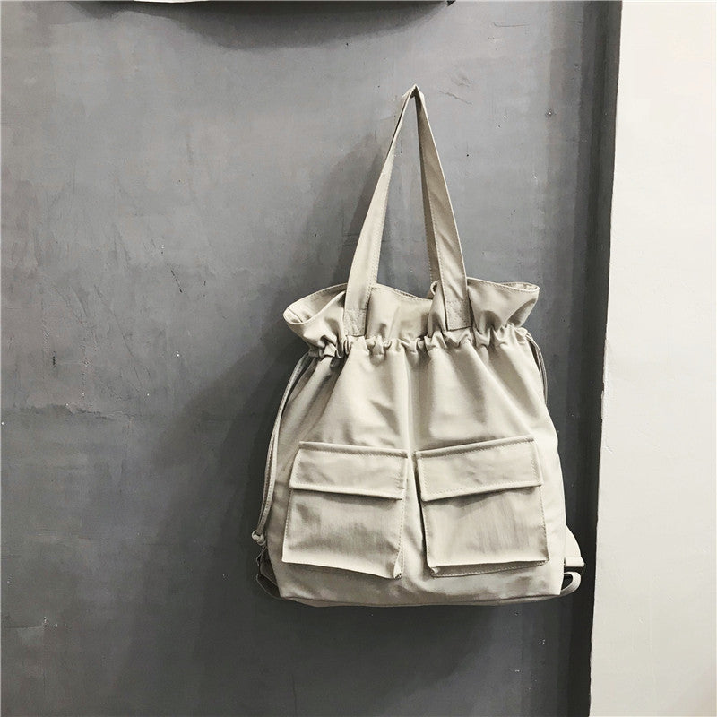 Drawstring Canvas Shoulder Bag