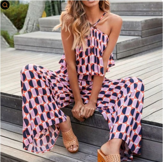 Off Shoulder Tether Tie up Jumpsuit