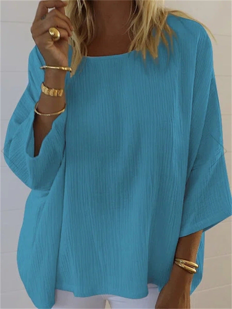 Oversized Temperament Solid Color Round Neck Top