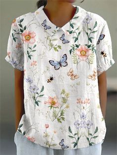 Retro Floral Short Sleeve Top