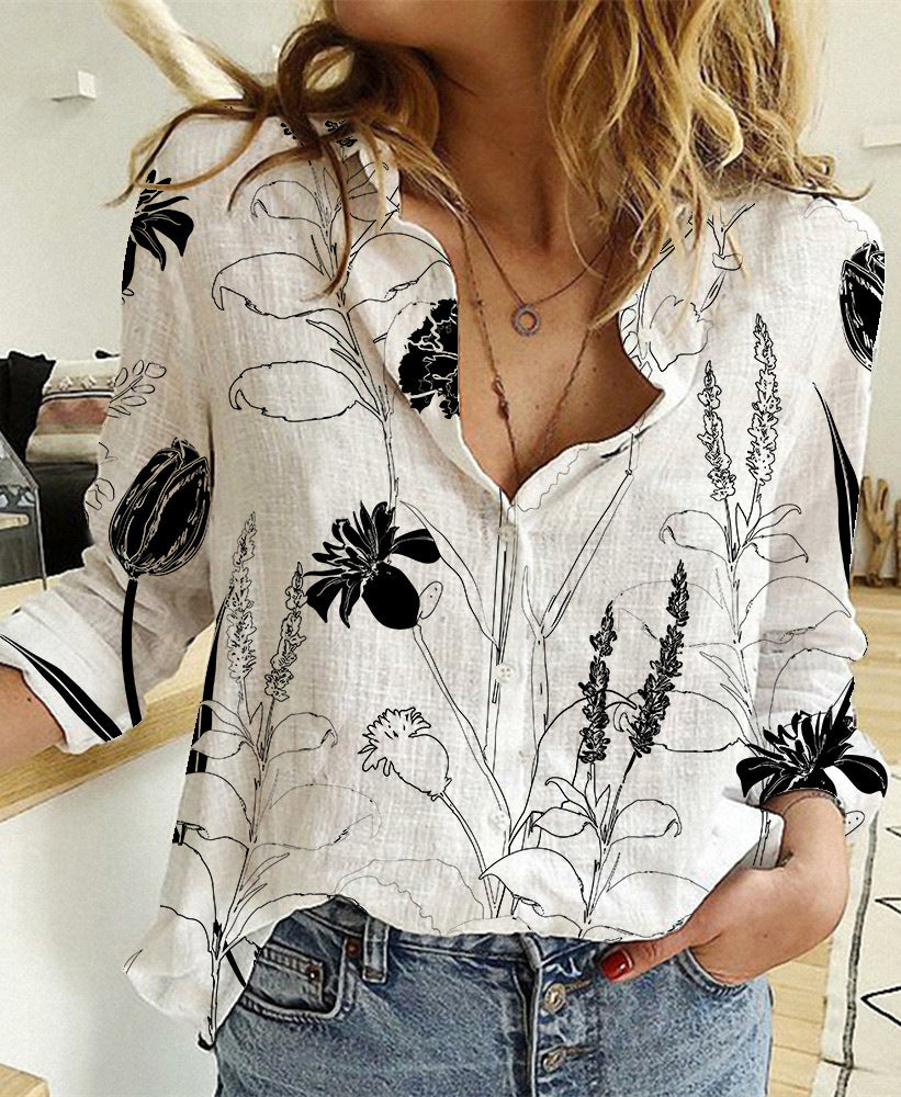 Digital Printing Lapel Long Sleeve Shirt