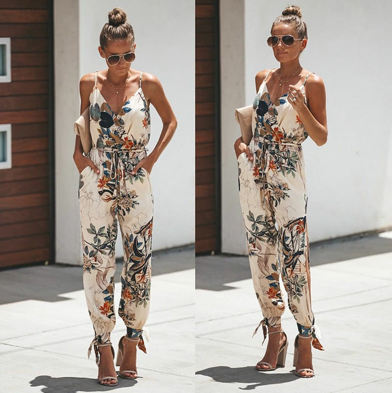 Backless Tether Pocket Sling V-neck Jumpsuit