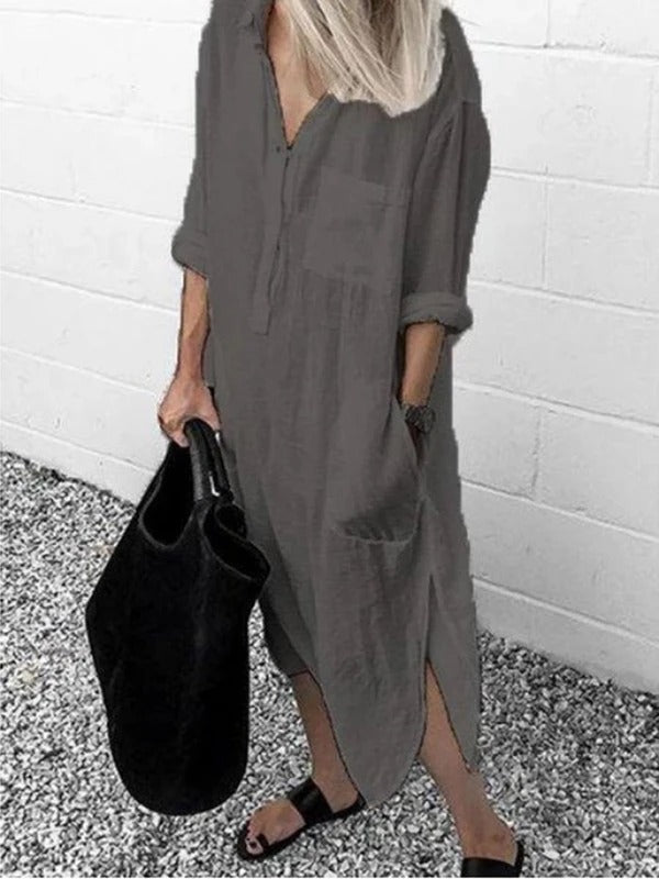 Elegant Solid Color Long Shirt Dress