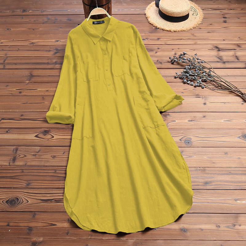 Elegant Solid Color Long Shirt Dress