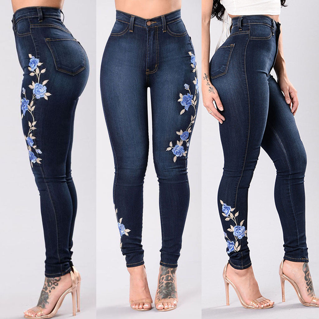 European -American Embroidered Jeans