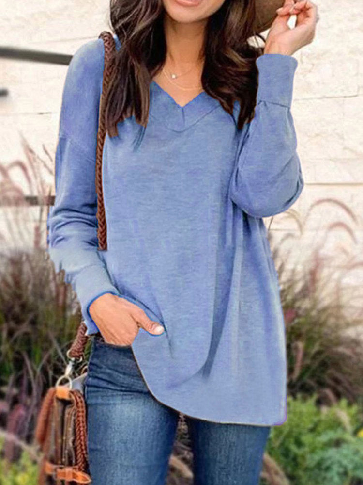 V-neck Full-sleeved Loose Blouse