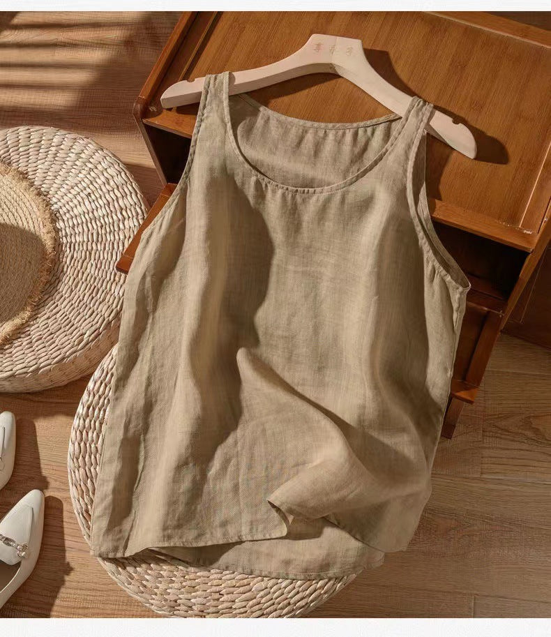 Retro Loose Solid Color Cotton Linen Vest