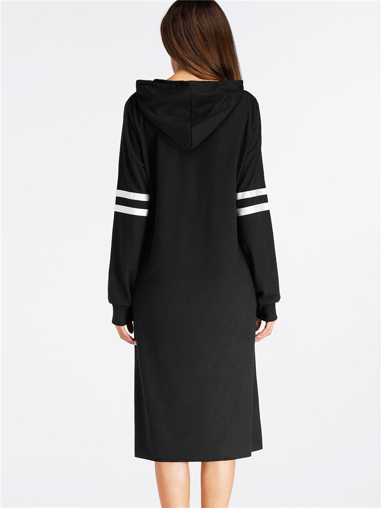 Long Sleeve Striped Hooded Loose Dress