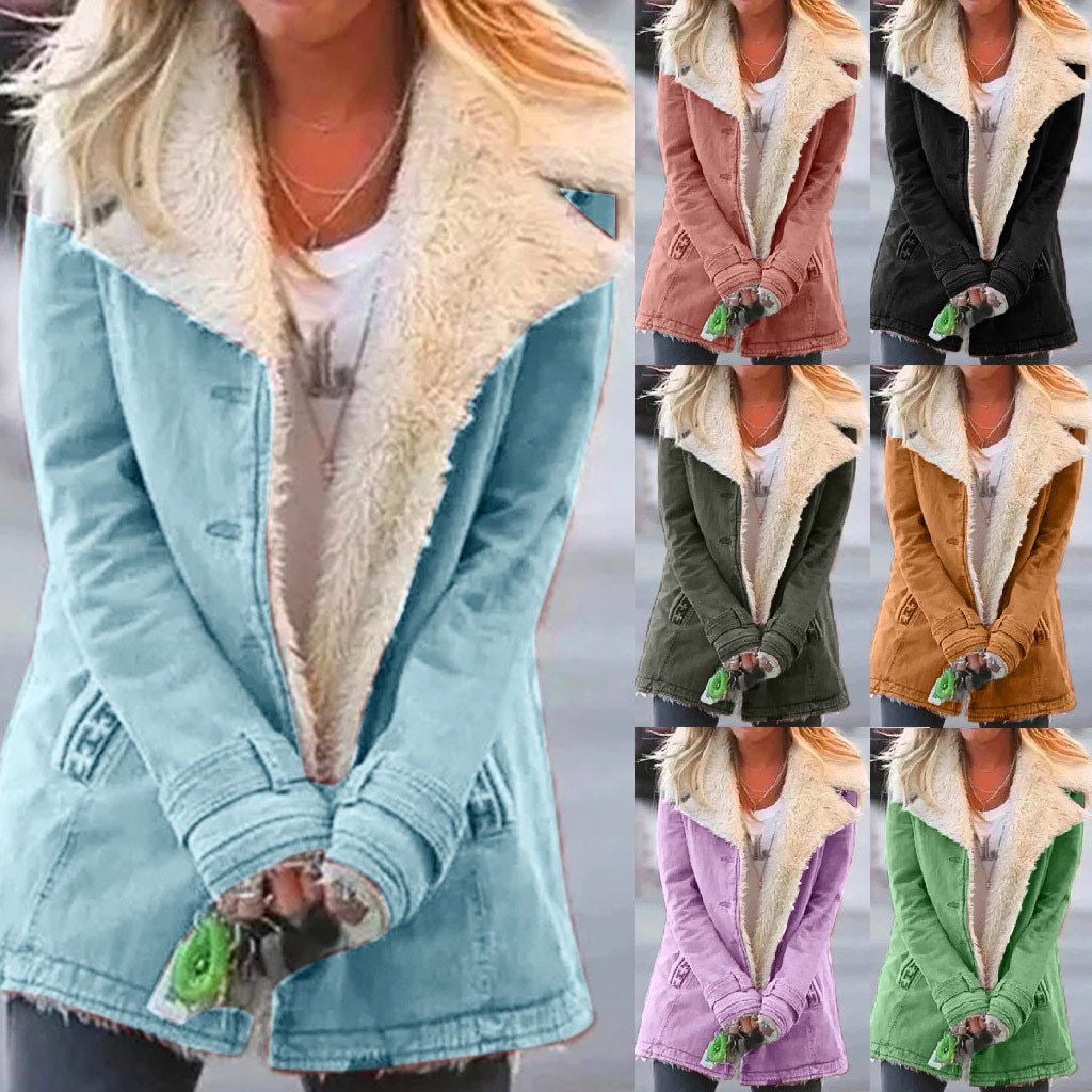 Plus Size Composite Plush Button Lapels Jacket