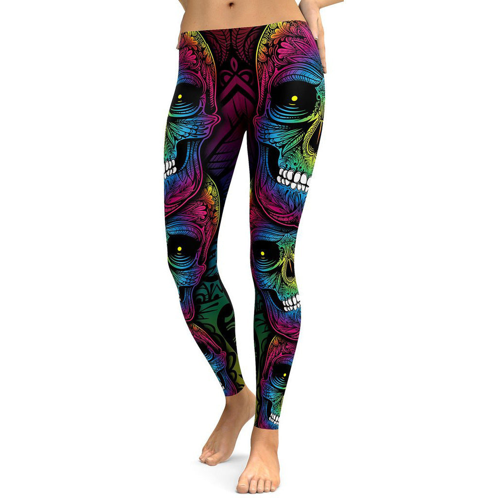 Plus Size Rainbow Skull Workout Leggings