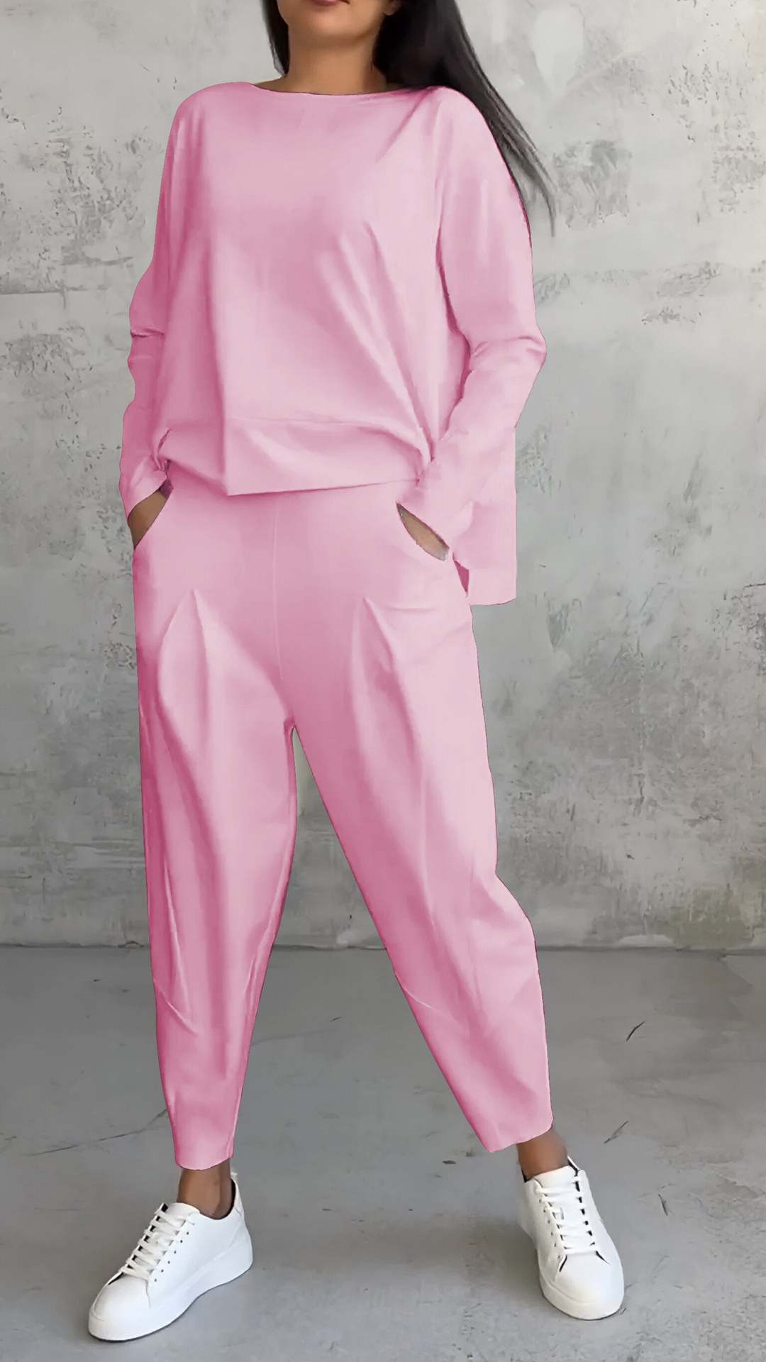 Irregular Design Long-sleeved Top & Harem Pants Suit