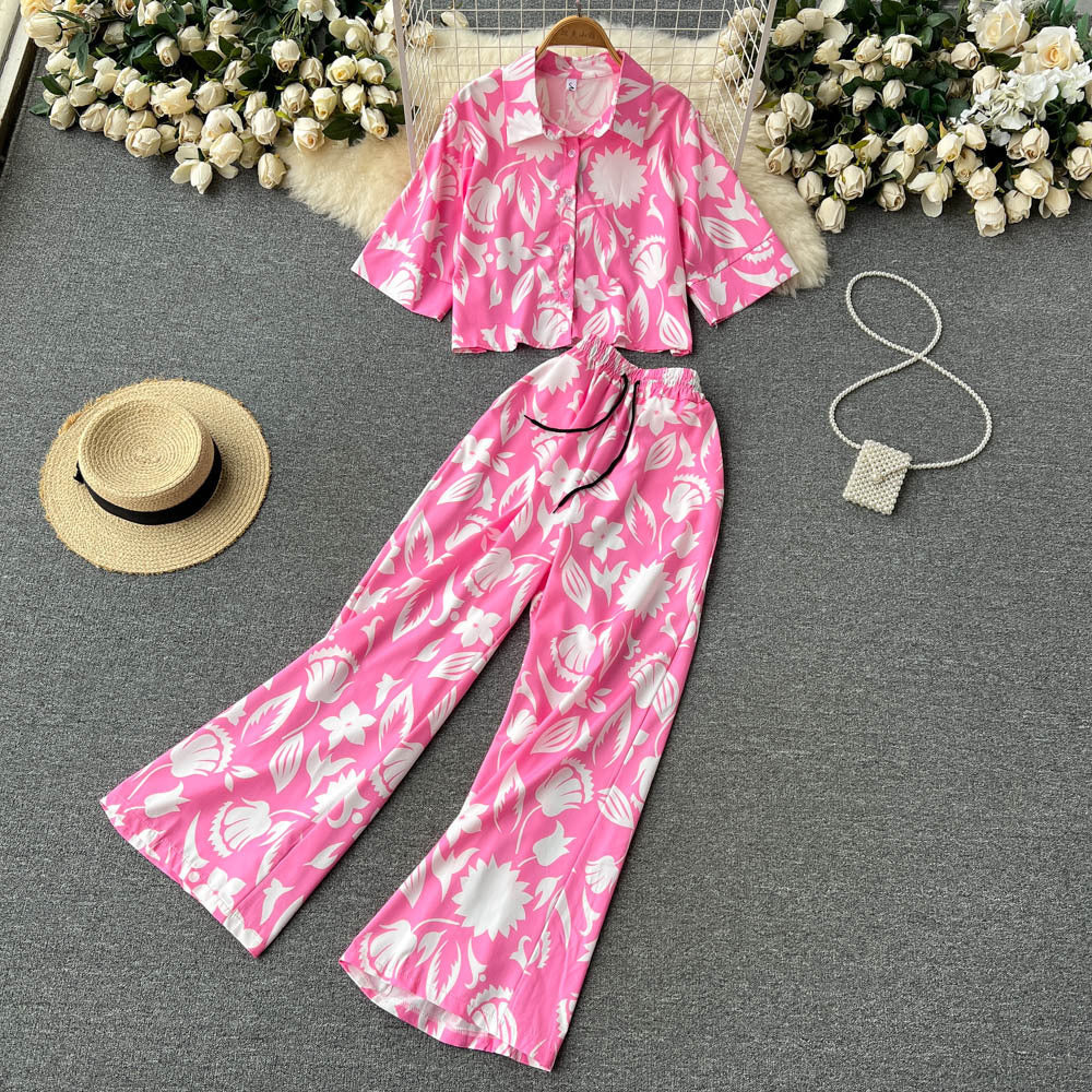 Wide Leg Long Pants Two-piece Set