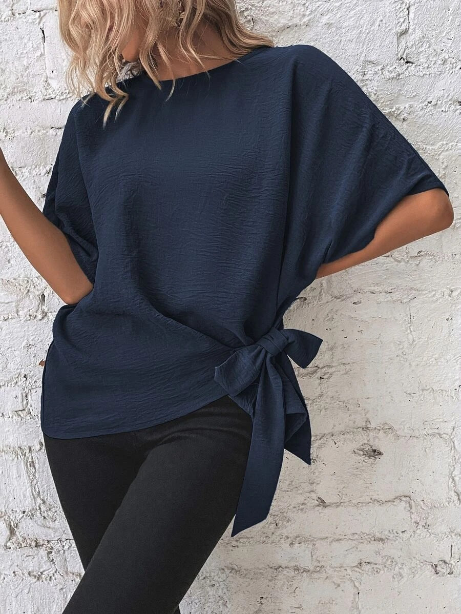 Solid Color Batwing Sleeve Loose Top