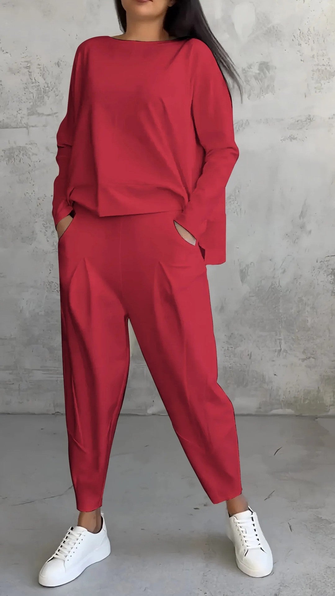 Irregular Design Long-sleeved Top & Harem Pants Suit