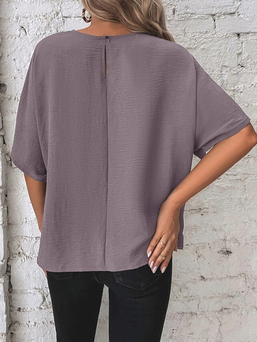 Solid Color Batwing Sleeve Loose Top