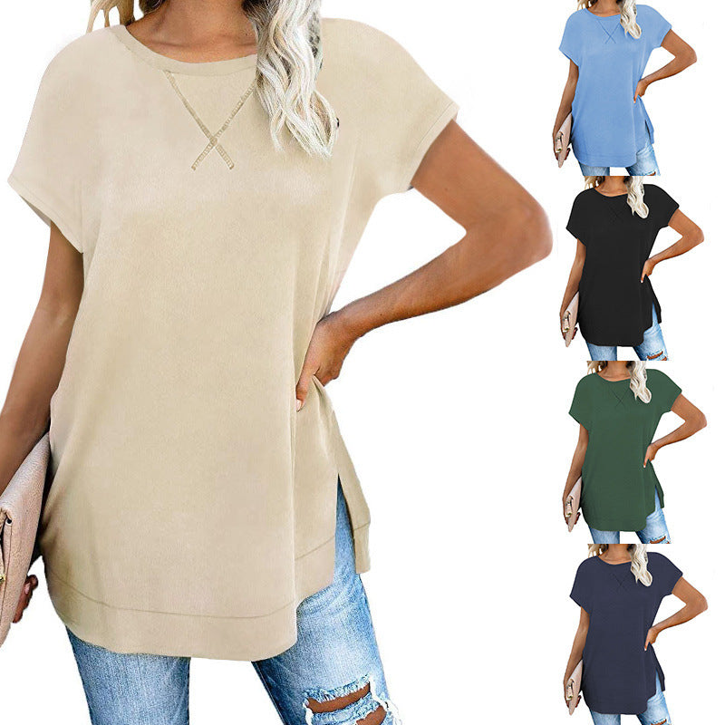 Loose Solid Color Cut-Out T-Shirt