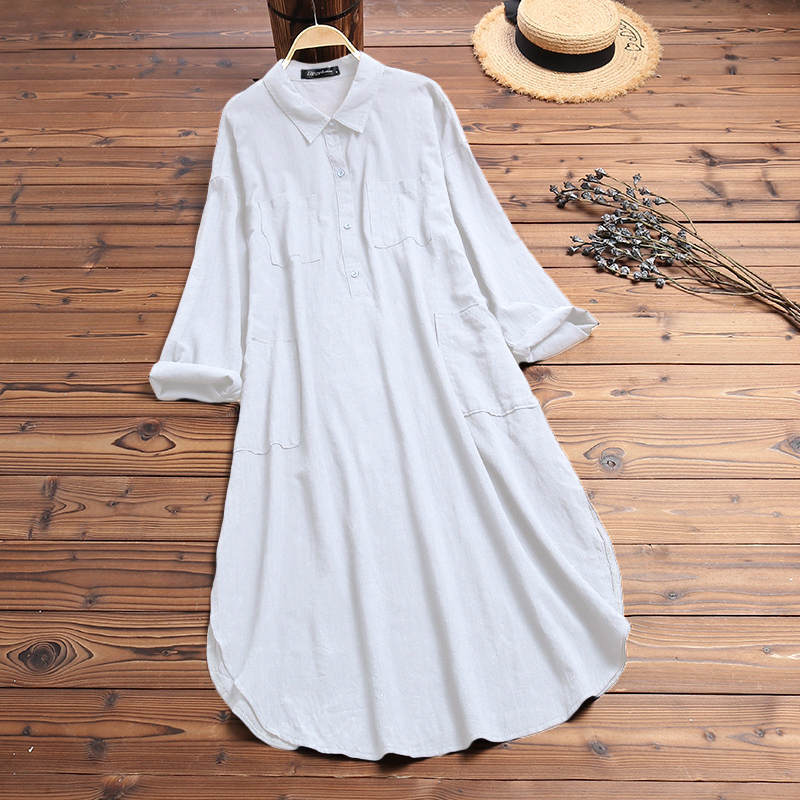 Elegant Solid Color Long Shirt Dress