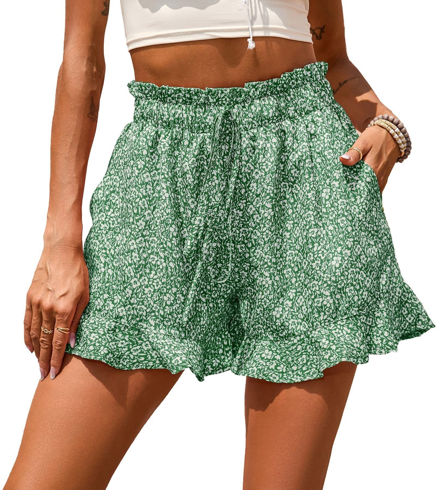 Chiffon Print Casual Pocket Shorts