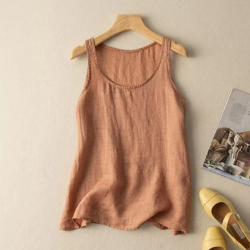 Retro Loose Solid Color Cotton Linen Vest