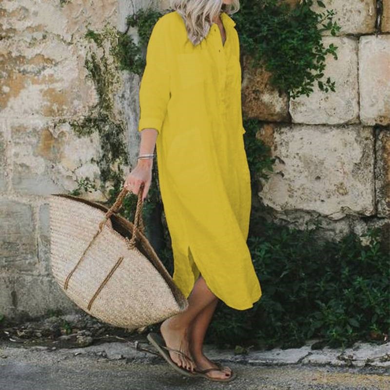 Elegant Solid Color Long Shirt Dress