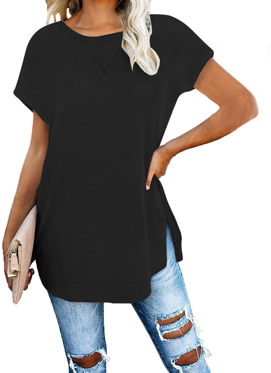 Loose Solid Color Cut-Out T-Shirt