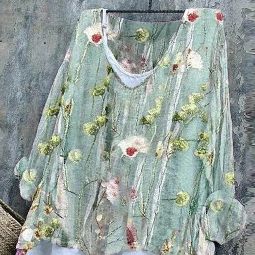 Floral V-neck Long-sleeved Shirt