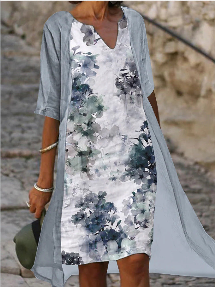 Printed Loose Retro Chiffon Coat Dress