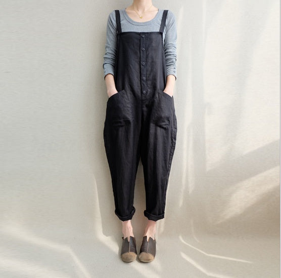 Plus Size Cotton Linen Breathable Overalls