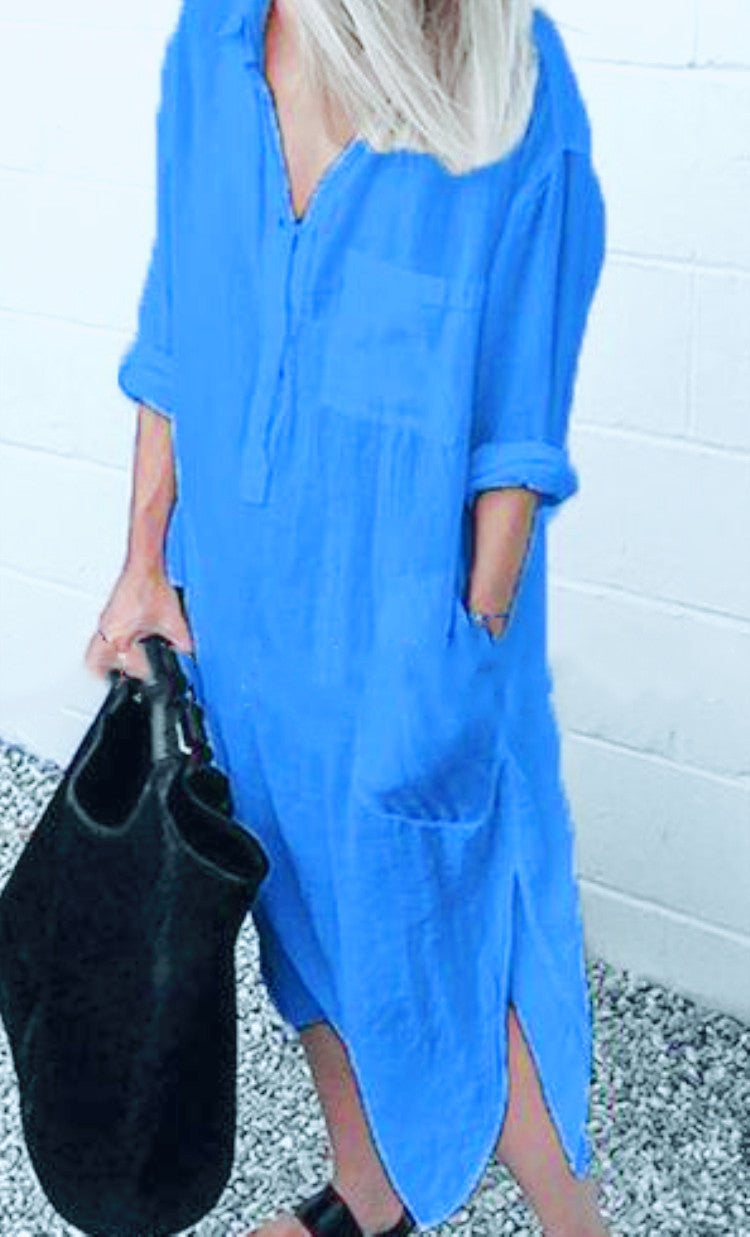 Elegant Solid Color Long Shirt Dress