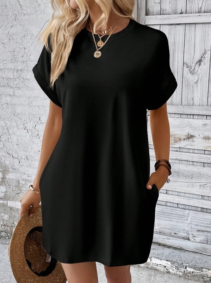 Loose Short Sleeve Dress with Pockets